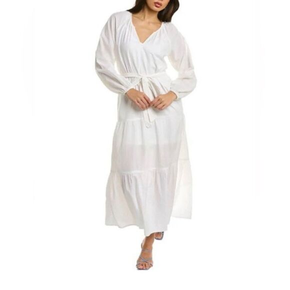 Bishop + Young Boho Belted Maxi Dress Womens Medium White Long Sleeve Lined NWT - Picture 1 of 10